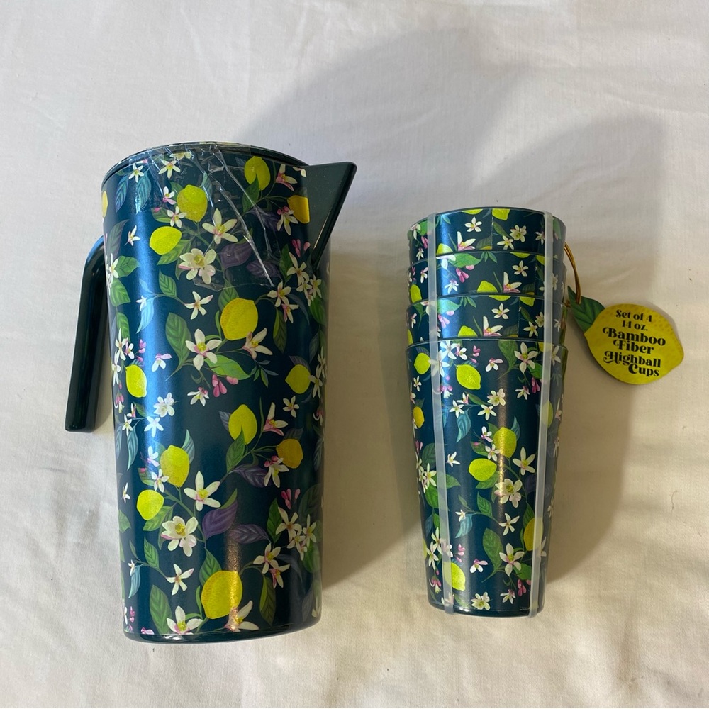 Melwood by TMD Set of 4 Highball Cups & Matching Pitcher Nordstrom Lemons Floral